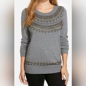 Halogen Gray Embellished Cowl Sweater